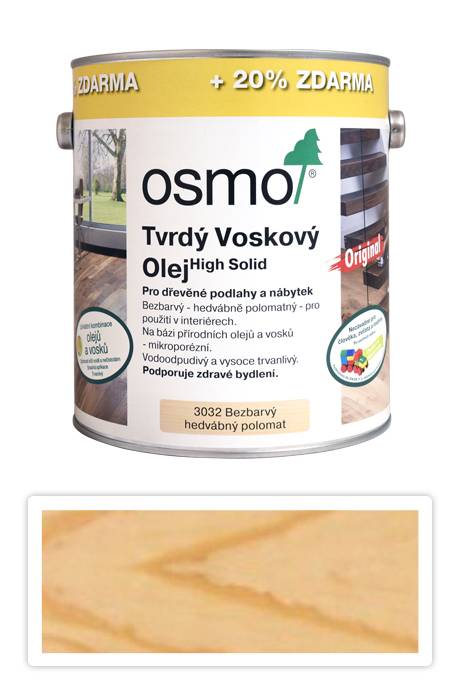 OSMO Tvrdý voskový olej pro interiéry 3 l Hedvábný polomat 3032 (20 % zdarma)